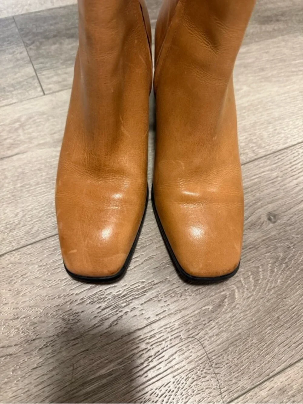 Calvin Klein Cognac Leather Ankle Booties with Block Heel size 10